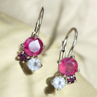 Златен комплект с рубин и планински криснал