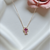 Златно колие с кръст от 18К злато, рубини и диаманти I Gioielli del Sole