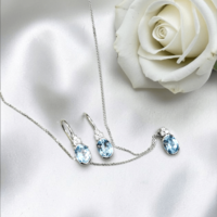 Комплект от бяло златос Аквамарин и цирконии