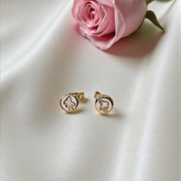 Златни обеци с Диамант, розов емайл Пеперудка Lusi Gioielli