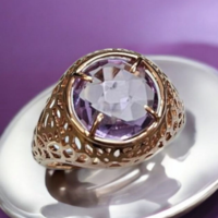 Дамски златен пръстен с Аметист от розово злато