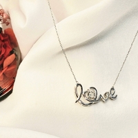 Златно колие от 14К бяло злато и диамант Love