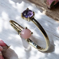 Златен пръстенс Аметист и Розов Кварц