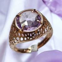 Дамски златен пръстен с Аметист от розово злато