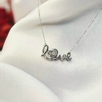 Златно колие от 14К бяло злато и диамант Love