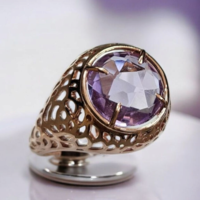 Дамски златен пръстен с Аметист от розово злато