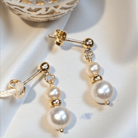 Златни обеци с Естествени перли и 18К злато  Gumon