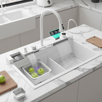 Умна кухненска мивка с изтеглящ се кран – LED дисплей, водопад, филтрирана вода и пълен комплект за модерна кухня