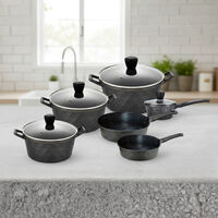 Премиум комплект съдове за готвене 12 части с мраморно покритие Cheffinger– Тенджери, тигани и касерола + 2 ръкавици