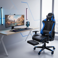 Геймърски стол за релакс с масаж и подложка за крака – син