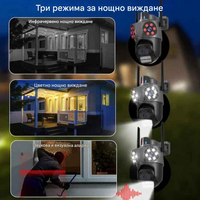 Тройна външна WiFi камера 9MP с аларма, 24 диода, iCSee, 64GB памет