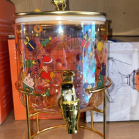 Стъклен диспенсър за напитки 2.6 L с коледен дизайн и златиста стойка