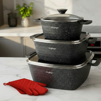 Комплект тенджери – Cheffinger от 3 части с мраморно покритие и капаци + подарък 2 ръкавици