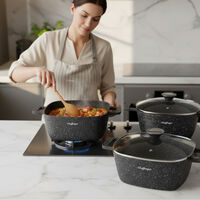 Комплект тенджери – Cheffinger от 3 части с мраморно покритие и капаци + подарък 2 ръкавици