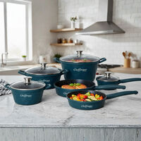 Премиум комплект съдове за готвене 12 части с мраморно покритие Cheffinger– Тенджери, тигани и касерола + 2 ръкавици