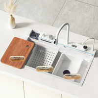 Умна кухненска мивка с изтеглящ се кран – LED дисплей, водопад, филтрирана вода и пълен комплект за модерна кухня