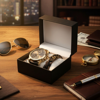 Елегантен мъжки комплект – часовник с черна каишка и гривна с метален щит