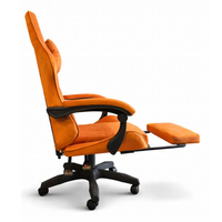 Оранжев велурен геймърски стол с поставка за крака – ергономичен, метална рамка