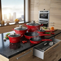 Премиум комплект съдове за готвене 12 части с мраморно покритие Cheffinger– Тенджери, тигани и касерола + 2 ръкавици