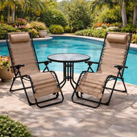 Комплект за релакс на открито: 2 сгъваеми шезлонга с нулева гравитация CHAIR3 и стилна масичка за кафе