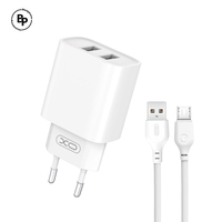 Зарядно XO CE02C, Двойни USB гнезда, USB - Micro (10.5W) (2.1A) White