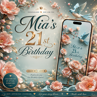 21st Birthday Video Invitation | Personalized Elegant Floral Digital Invite