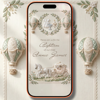 Animated Baptism Video Invitation , Hot Air Balloon & Carriage Christening Digital Invite, Luxury Sage Green Floral Mobile Evite