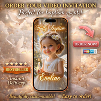 Elegant Baby Girl Baptism Digital Video Invitation – Luxury Christening Invite with Delicate Holy Symbols & Soft Pastel Design