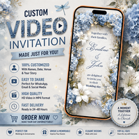 Elegant Blue Floral Wedding Video Invitation – Personalized Digital Wedding Invite