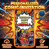 Comic Style Birthday Digital Video Invitation for Kids | Cartoon Pop Art Party Invite | Superhero Comic Book Theme Birthday Invitation