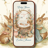 Digital Baby Shower Video Invitation - Cute Storybook Bunny in Soft Pastels