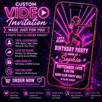 Glow Party Birthday Video Invitation | Personalized Neon Digital Invite