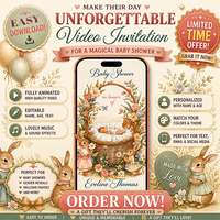 Digital Baby Shower Video Invitation - Cute Storybook Bunny in Soft Pastels