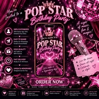 Pop Star Birthday Video Invitation for Girls | Personalized Pink Digital Party Invite
