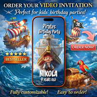 Pirate Digital Video Birthday Invitation for Kids