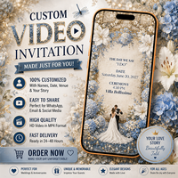 Elegant Blue Floral Wedding Video Invitation – Personalized Digital Wedding Invite