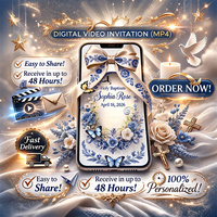 Elegant Baptism Digital Video Invitation-Design with Delicate Illustrations and Fine Art Details