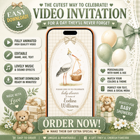 Digital Baby Shower Invitation Video,  Vintage Theme, Soft Pastel Animated Invite for Girl or Boy