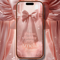 Pink Bow Princess Birthday Video Invitation for Girls | Personalized Digital Party Invite