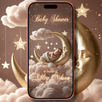Blush Pink Baby Shower Digital Video Invitation – Sleeping Baby on the Moon, Dreamy Rose Clouds, Elegant Ash Rose Pastel Theme
