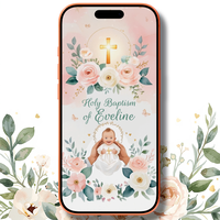 Painted Baby Girl Christening Digital Video Invitation | Pastel Pink Green Baptism Invite | Dove & Baby Religious Ceremony Invitation