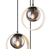 Модерен висящ полилей 3xE14 – метал, дърво и стъкло
