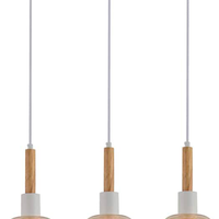 Винтидж полилей от бял метал, дърво и стъкло – 3xE14, регулируема височина