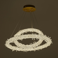 Луксозен LED полилей от метал и кристал – злато, 240W, с дистанционно и регулируема височина