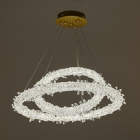 Луксозен LED полилей от метал и кристал – злато, 240W, с дистанционно и регулируема височина