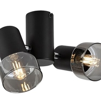 Модерен двоен спот – E14, 2xMAX15W, IP20, черен метал, стъкло с димен цвят