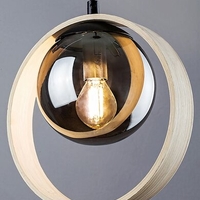 Модерен висящ полилей 1xE14 – метал, дърво и кафяво стъкло (бук)