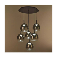 Модерен LED полилей 6 светлини черен метал и стъкло