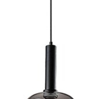 Модерен висящ полилей 1xE27, мат-черен метал и прозиращо кафяво стъкло, с текстилен кабел