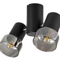 Модерен двоен спот – E14, 2xMAX15W, IP20, черен метал, стъкло с димен цвят